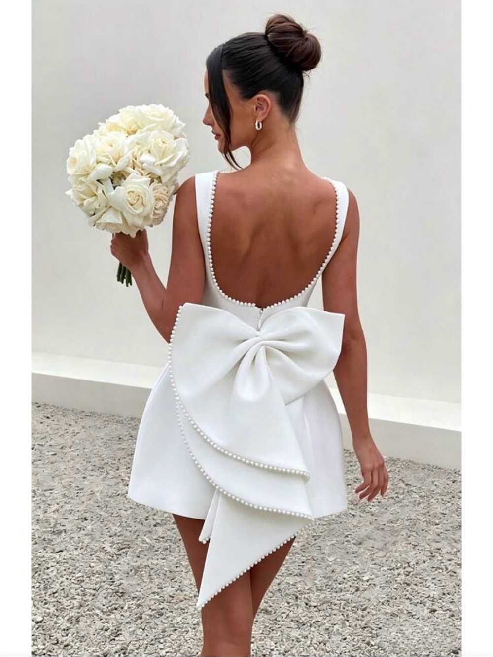 Elegant White Bow-Back Mini Dress